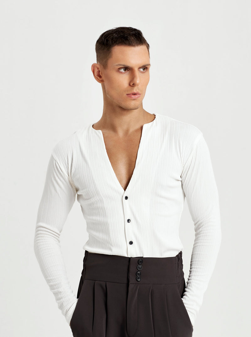 Long Sleeves Button V-Neck Shirt